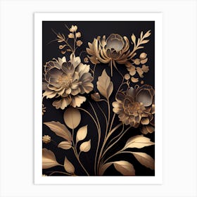 Elegant Gold Flowers Vintage Art Print