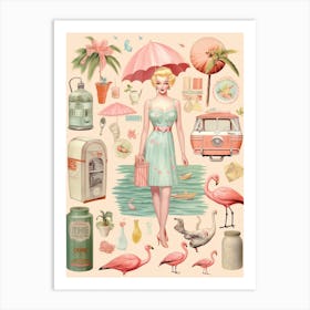 Vintage Pink Summer Illustration Kitsch 6 Art Print