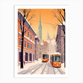 Vintage Winter Travel Illustration Munich Germany 2 Art Print