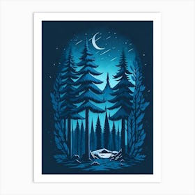 A Fantasy Forest At Night In Blue Theme 26 Art Print