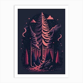 A Fantasy Forest At Night In Red Theme 35 Art Print