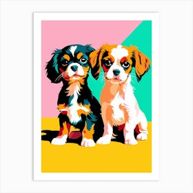 'Cavalier King Charles Spaniel Pups' , This Contemporary art brings POP Art and Flat Vector Art Together, Colorful, Home Decor, Kids Room Decor, Animal Art, Puppy Bank - 31st Art Print