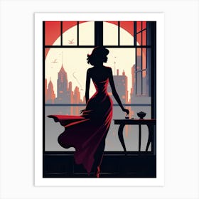 Woman In Red Dress Art Print