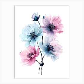 Pink And Blue Flowers 2 Art Print