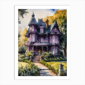 The Witches House - Purple Gothic Victorian Mansion Perfect for Witchcraft - Watercolor Witchy Art by Lyra The Lavender Witch Art Print