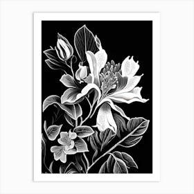 Rhododendron Leaf Linocut 1 Art Print