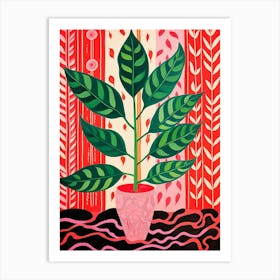 Pink And Red Plant Illustration Zz Plant 6 Art Print