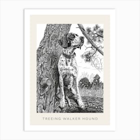 Treeing Walker Hound Line Sketch 2 Poster Art Print