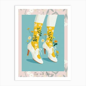 Step Into Spring White Floral Vintage Shoes 3 Art Print