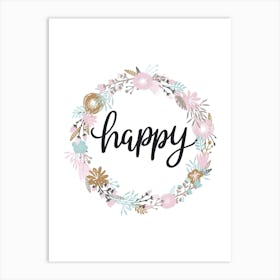 Happy Floral Wreath Art Print