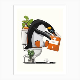 Penguin On The Toilet Art Print