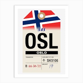 Oslo (OSL) Norway Vintage Airline Luggage Tag Art Print