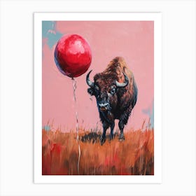 Cute Buffalo 2 With Balloon Art Print