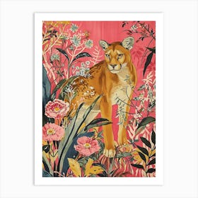 Floral Animal Painting Puma 2 Art Print