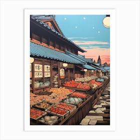 Tsukiji Fish Market, Japan Vintage Travel Art 1 Art Print