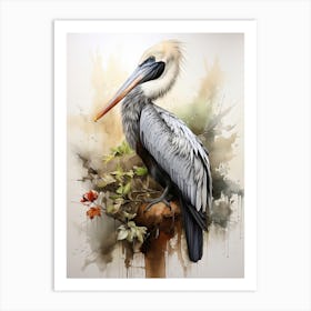 Pelican, Japanese Brush Painting, Ukiyo E, Minimal 3 Art Print