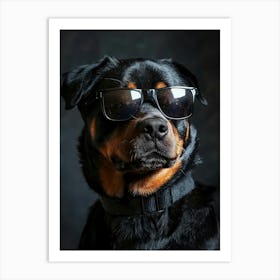 Rottweiler Wearing Sunglasses. Generated AI. Art Print Art Print