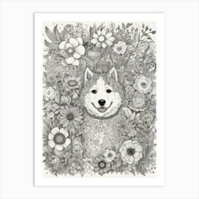 Husky In The Garden Art Print