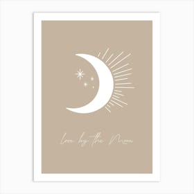 Love By the Moon in Beige, Boho Line Art Art Print