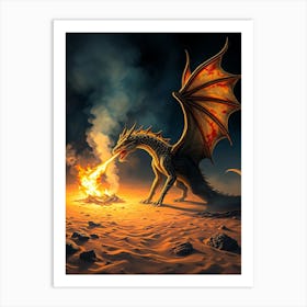 Dragon Spit Fire in Desert Art Print