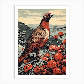 Vintage Bird Linocut Grouse 1 Art Print