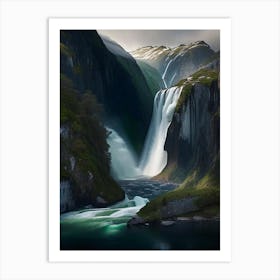 Nærøyfjord Waterfalls, Norway Realistic Photograph (1) Art Print