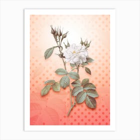Autumn Damask Rose Vintage Botanical in Peach Fuzz Polka Dot Pattern n.0141 Art Print