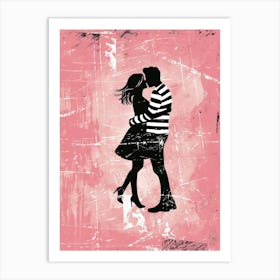 Couple Kissing On A Pink Background Art Print