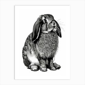 American Fuzzy Lop Black Blockprint Rabbit Illustration 4 Art Print