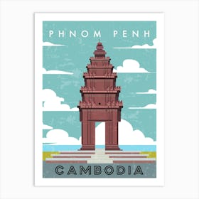 Phnom penh, Cambodia — Retro travel minimalist poster Art Print