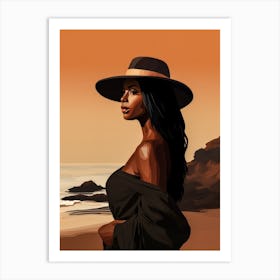 Illustration of an African American woman at the beach 116 Art Print