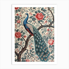 Cream & Red Peacock Wallpaper 1 Art Print