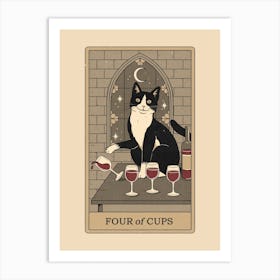 Four Of Cups Cats Tarot Art Print