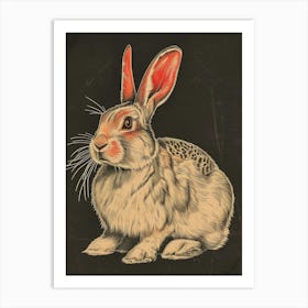 English Angora Blockprint Rabbit Illustration 1 Art Print