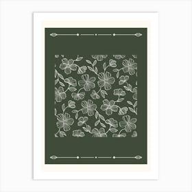 Floral Design On A Green Background Art Print