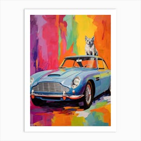 Aston Martin Db5 Vintage Car With A Dog, Matisse Style Painting 1 Art Print