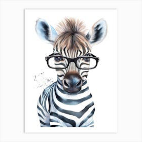 Smart Baby Zebra Wearing Glasses Watercolour Illustration 2 Art Print