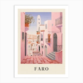 Faro Portugal 6 Vintage Pink Travel Illustration Poster Art Print