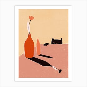 Cat And Flowers Art Print