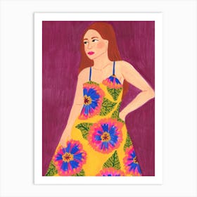 Lady In Floral Dress Art Print