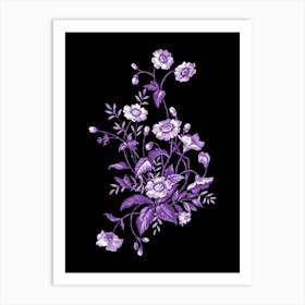 Purple Flowers On A Black Background Art Print