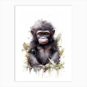 Baby Gorilla Art Watercolour Nursery 5 Art Print
