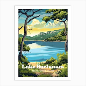 Lake Buchanan Texas Fishing Digital Travel Illustration Art Print