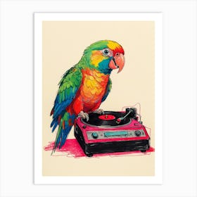 Parrot On Turntable Art Print