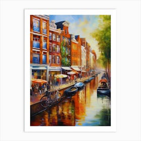 The city of Amsterdam, Netherlands, streets, cafes, passing by, the beauty of summer, oil colors.14 Art Print