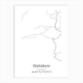 Waitakere,New Zealand Minimalist Map Art Print