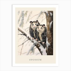 Winter Watercolour Opossum 1 Poster Art Print