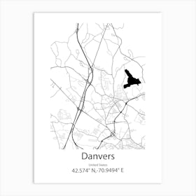 Danvers,United States Minimalist Map 1 Art Print