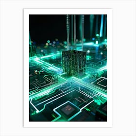 Cyber Intelligence And Memory Visualized In A 3d Model A Nexus Of Data Streams Flowing And Intertwi (1) Art Print