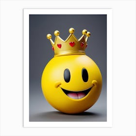 Smiley Emoji Face Adorned With A Crown Expressing High Level Detail Set Against A Muted Gray Backd Art Print